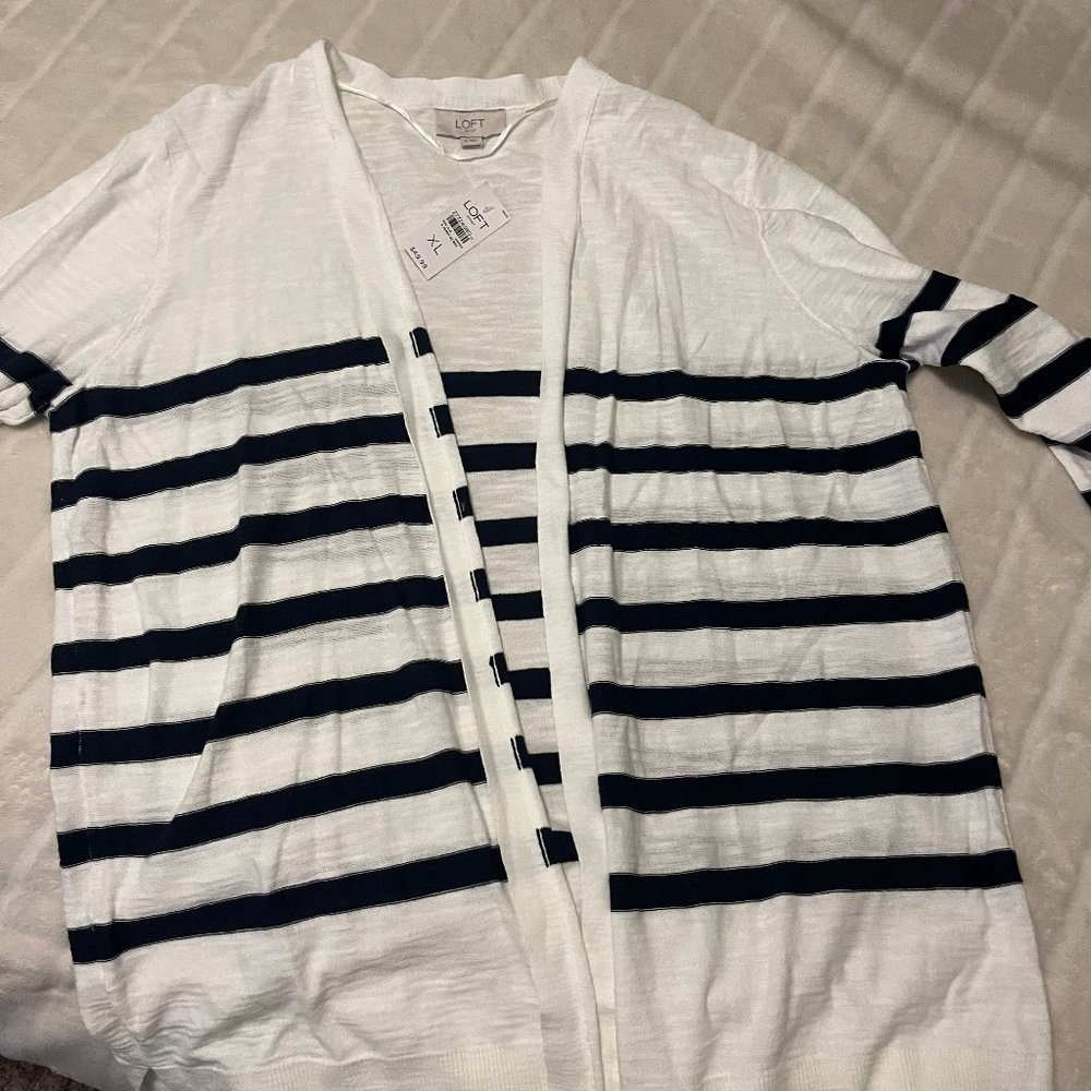 Loft Outlet Navy Striped Flyaway Cardigan - NWT